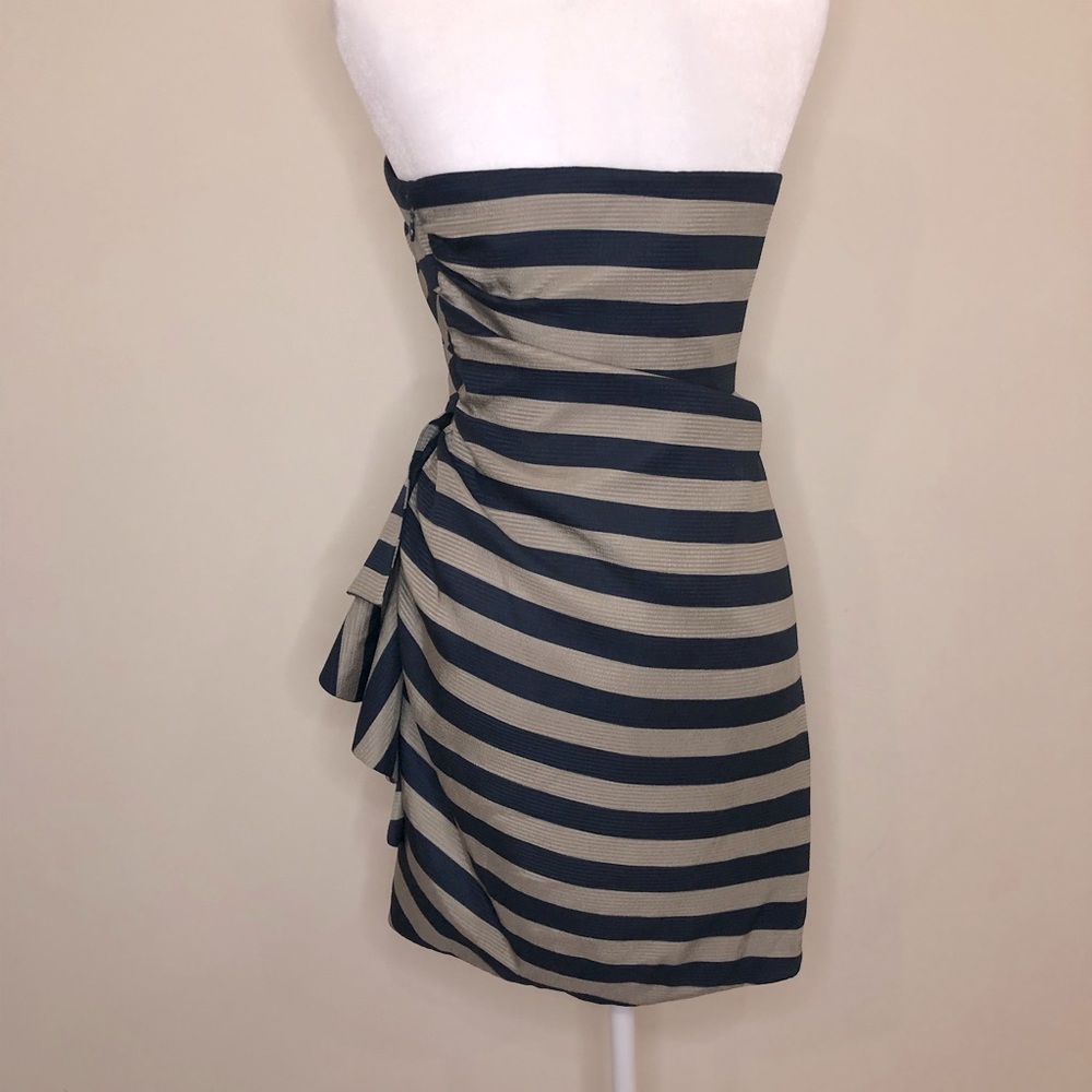 BCBG Maxazria Reya Striped Ruffle 6 Cocktail Dress - Picture 6 of 13